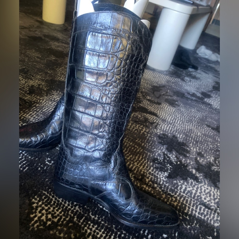 Vtg NEW joan and david crocodile cowboy boots 6.5 black leather animal western - Picture 4 of 12